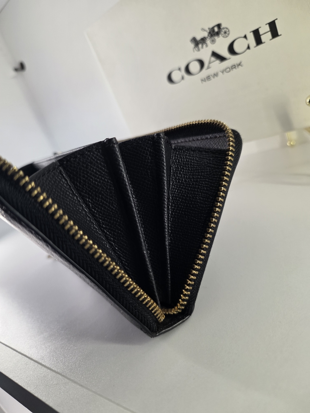 COACH Black Leather Zip-Around Wallet W/ Gold Hardware - Picture 11 of 14